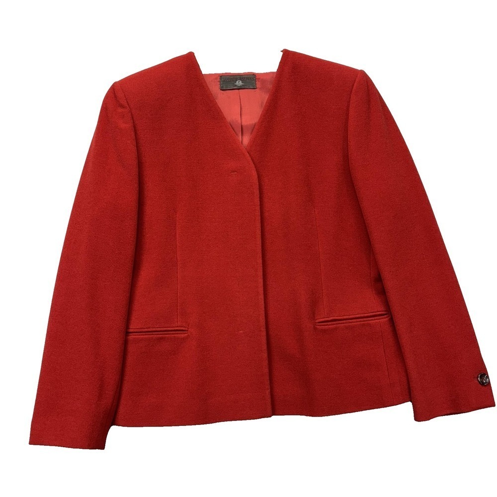 Luciano Barbera Blazer Womens 10 Rust 100%‎ Wool Collarless Lined Made in Italy